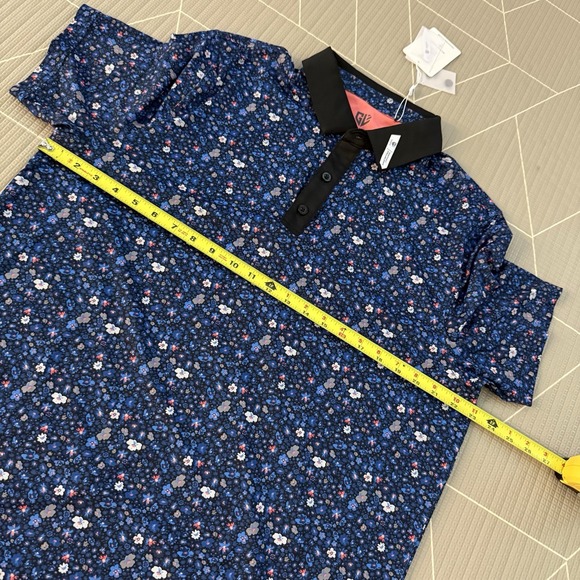 NEW Graham Luxe Maddox Polo Size Large Multi Jet Black Floral Print $80 Golf‎ - Picture 4 of 5